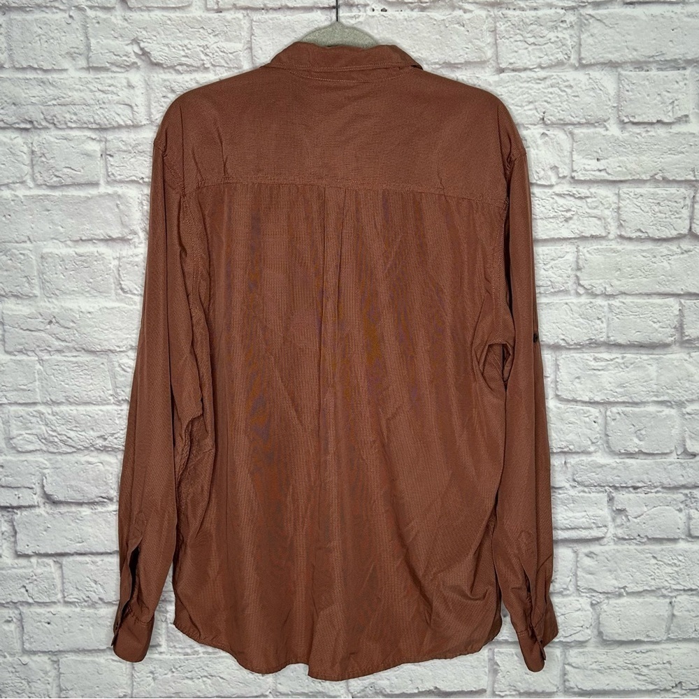 Wrangler Burnt Orange Pincheck Button Down Long Sleeve T-Shirt - Picture 4 of 11